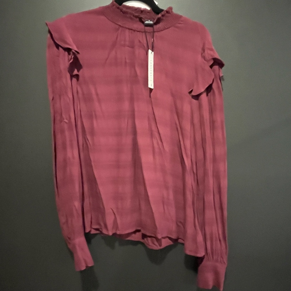 Sanctuary Burgundy Ruffled Long Sleeve Blouse